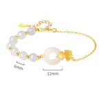 Buddha Stones 925 Sterling Silver Hetian White Jade Peace Buckle Ginkgo Leaf Luck Bracelet