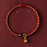 Buddha Stones Handcrafted Red Gold Rope Lotus Peace And Joy Charm Braid Bracelet