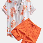 Leaf Print Button Up Shirt & Swim Shorts