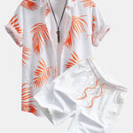 Leaf Print Button Up Shirt & Swim Shorts