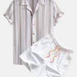Striped Mesh Cuban Shirt & Swim Shorts