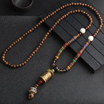 Buddha Stones Turquoise Dzi Bead Prayer Wheel Wenge Wood Meditation Necklace