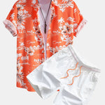 Palm Tree Tropical Flora Print Button Up Shirt & Swim Shorts