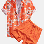 Palm Tree Tropical Flora Print Button Up Shirt & Swim Shorts
