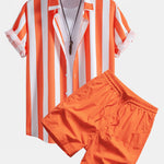 Stripe Print Button Up Shirt & Swim Shorts