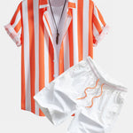 Stripe Print Button Up Shirt & Swim Shorts