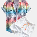 Palm Tree Seagull Print Button Up Shirt & Swim Shorts