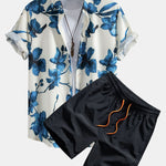 Ink Floral Print Button Up Shirt & Swim Shorts