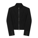 Retro Short Jacket Stand Collar Zipper Jacket