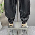 PU Loose Stitching Straight Scimitar Pants