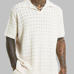 Men's solid color hollow V-neck knitted short sleeves