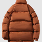 Men's solid color fleece-lined stand collar warm puffer jacket
