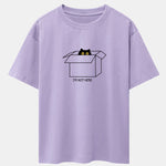 Black Cat Peeking Through Cardboard Print Drop Shoulder Oversize T-Shirt