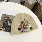 Irregular Button Trim Knitted Hat