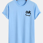 Regular Fit OK Smiley Face Print Cotton T-Shirt