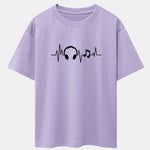 Heartbeat Music Print Drop Shoulder Oversize T-Shirt