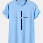 Regular Fit Jesus Christ Stripe Print Cotton T-Shirt