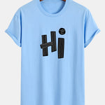 Regular Fit Hi Slogan Lines Print Cotton T-Shirt