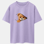 Zipper Bear Print Drop Shoulder Oversize T-Shirt