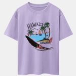 Hawaii Beach Print Drop Shoulder Oversize T-Shirt