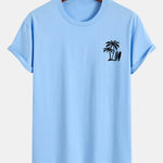 Regular Fit Palm Tree Surfboard Print Cotton T-Shirt