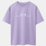 Peeking Cat Heartbeat Print Drop Shoulder Oversize T-Shirt