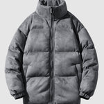 Men's Solid Faux Leather Dual Pocket Zip Stand Collar Padded Jacket