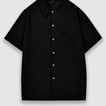 Men's Solid Color Textured Button-Down Short Sleeve Shirt