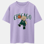 Chicago Basketball Bear Print Drop Shoulder Oversize T-Shirt