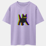 Glitch Black Cat Print Drop Shoulder Oversize T-Shirt
