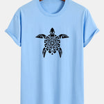 Regular Fit Geometric Turtle Print Cotton T-Shirt
