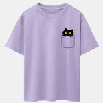 Pocket Cat Print Drop Shoulder Oversize T-Shirt