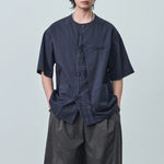 Japanese Retro Patchwork Collarless Shirt