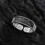 Buddha Stones Tang Dynasty Flower Design Engraved Copper Luck Cuff Bracelet Bangle Adjustable Ring