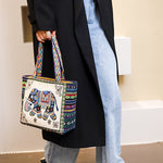 Buddha Stones Elephant Butterfly Embroidered Large Capacity Canvas Tote Bag Shoulder Bag