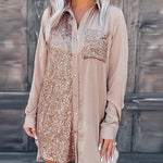 Zeagoo Long Sleeve Mini Shirt Dress Lapel Button Sequin Short Dresss