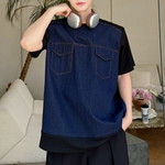 Vintage Denim Patchwork Short-sleeved T-shirt