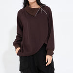 High-neck Side-zip Irregular Loose Top