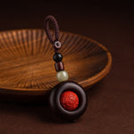 Buddha Stones Tibet Om Mani Padme Hum PiXiu Copper Coin Small Leaf Red Sandalwood Cinnabar Protection Key Chain
