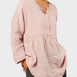 Zeagoo Plus Size Cotton and Linen Casual Loose V-neck Long-sleeved Shirt Top