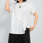 Casual Round Neck Irregular Stitching Pleated T-shirt