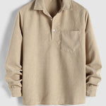 Men's Textured Half Button Corduroy Long Sleeve Shirt and Casual Pants Set