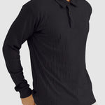 Men's solid color texture business casual POLO long-sleeved T-shirt