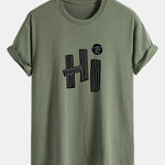 Regular Fit Hi Slogan Lines Print Cotton T-Shirt