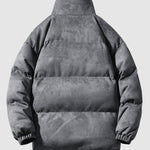Men's Solid Faux Leather Dual Pocket Zip Stand Collar Padded Jacket