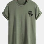 Regular Fit Palm Tree Surfboard Print Cotton T-Shirt