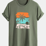 Regular Fit Palm Tree Silhouette Print Cotton T-Shirt
