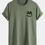 Regular Fit OK Smiley Face Print Cotton T-Shirt