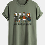 Regular Fit Halloween Horror Goose Print Cotton T-Shirt
