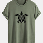 Regular Fit Geometric Turtle Print Cotton T-Shirt